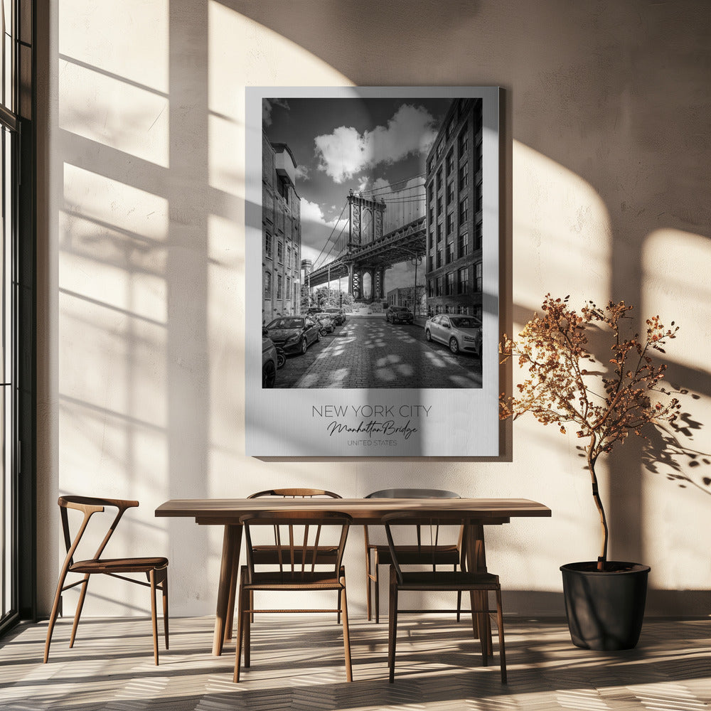Black and White Manhattan Bridge Street View Canvas Wall Art | NEW YORK CITY Manhattan Bridge
