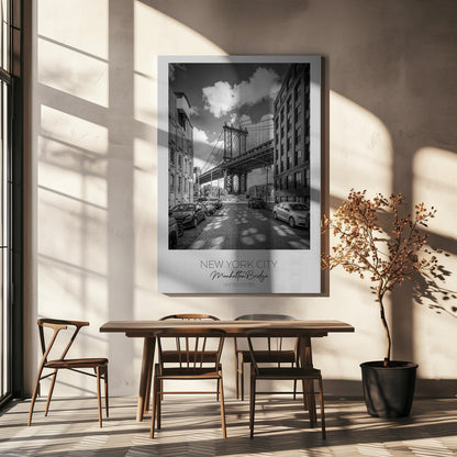Black and White Manhattan Bridge Street View Canvas Wall Art | NEW YORK CITY Manhattan Bridge