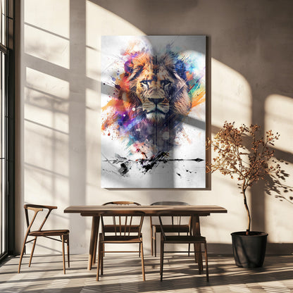 Expressive Multicoloured Lion Portrait Canvas Wall Art | Lion Poster Art 04