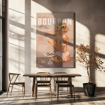Vodka Martini Retro Pinup Poster Canvas Wall Art | Babes of Bourbon Vol 16 Vintage Vodka Martini Pin Up Girl