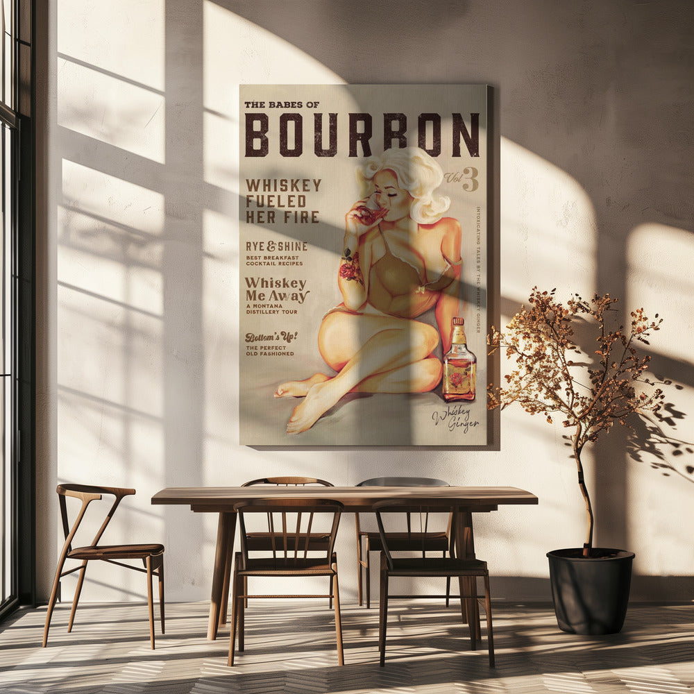 Blonde Whiskey Pinup Vintage Poster Canvas Wall Art | Babes of Bourbon Vol 3 Sexy Vintage Pin Up Girl Drinking Whiskey