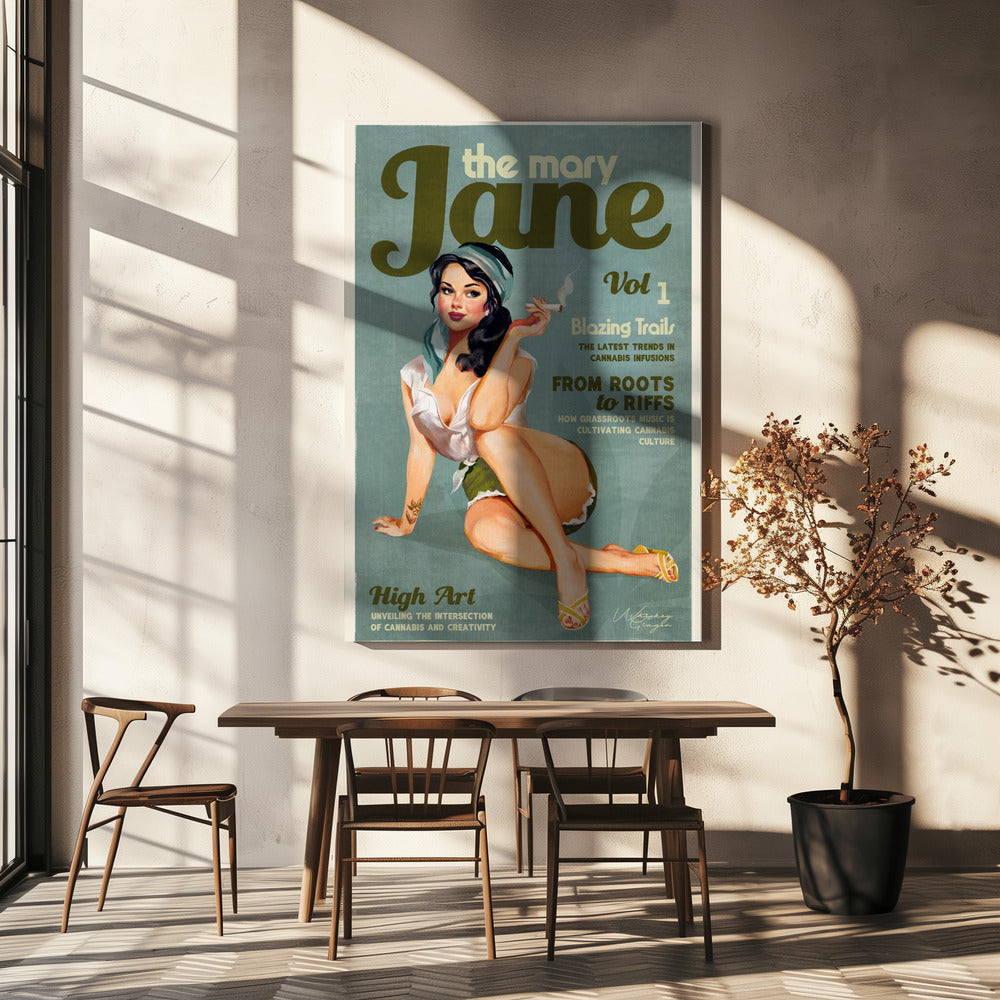 Mary Jane Vintage Pinup Cannabis Typography Canvas Wall Art | Mary Jane Retro Vintage Pinup Cannabis Art