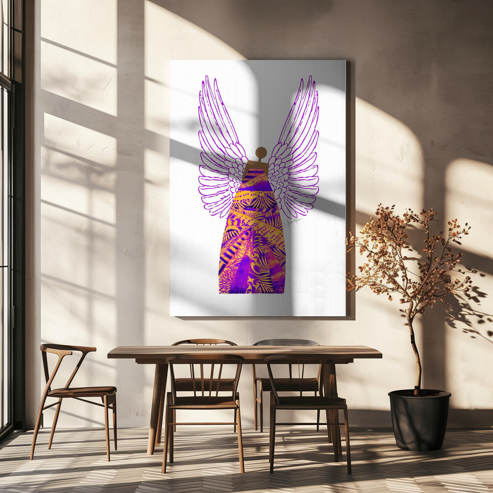Tableau mural Ange en violet et orange sur toile