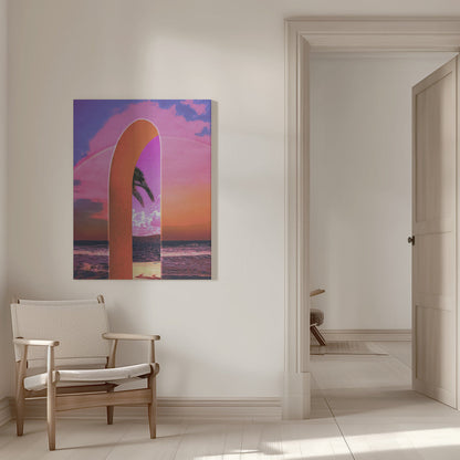 Pink Vaporwave Archway by the Sea Canvas Wall Art | Portal Vaporwave