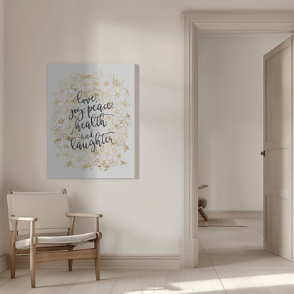 Tableau mural Vœux de fêtes avec fleurs dorées sur toile