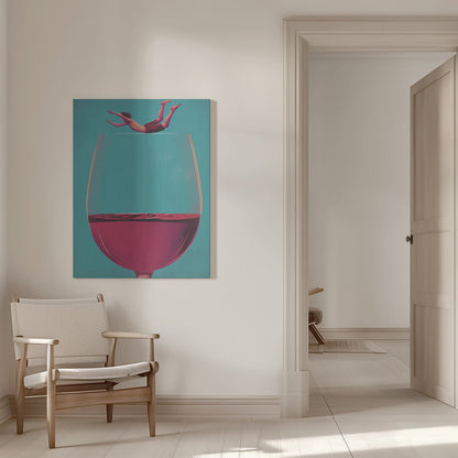 Surreal Diver above a Red Wine Glass Canvas Wall Art | Wine Dive