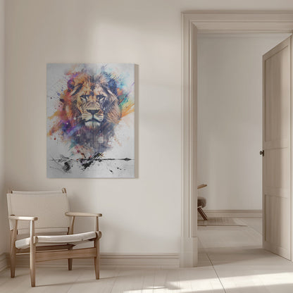 Expressive Multicoloured Lion Portrait Canvas Wall Art | Lion Poster Art 04