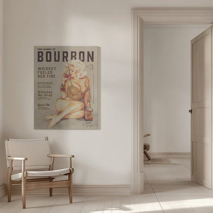 Blonde Whiskey Pinup Vintage Poster Canvas Wall Art | Babes of Bourbon Vol 3 Sexy Vintage Pin Up Girl Drinking Whiskey