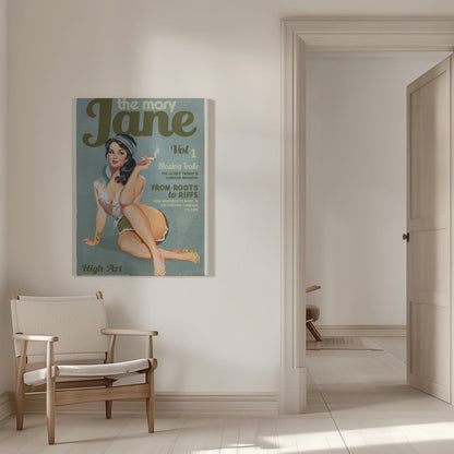 Mary Jane Vintage Pinup Cannabis Typography Canvas Wall Art | Mary Jane Retro Vintage Pinup Cannabis Art
