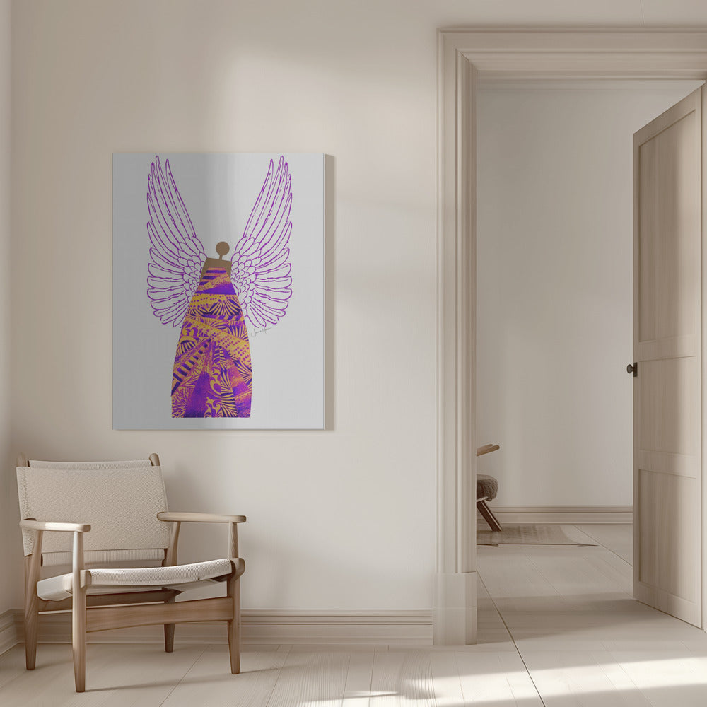 Tableau mural Ange en violet et orange sur toile