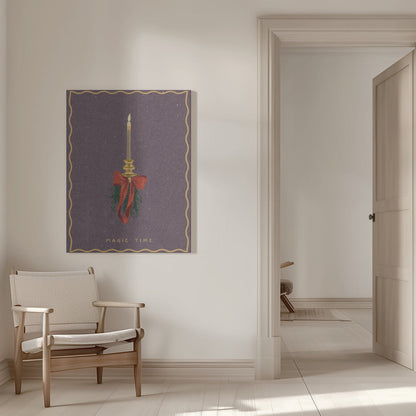 Wall art Candle with bow and spruce sprigs Canvas Print