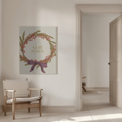 Décoration murale "Saison Cosy". Impression sur toile Couronne de Noël avec nœud
