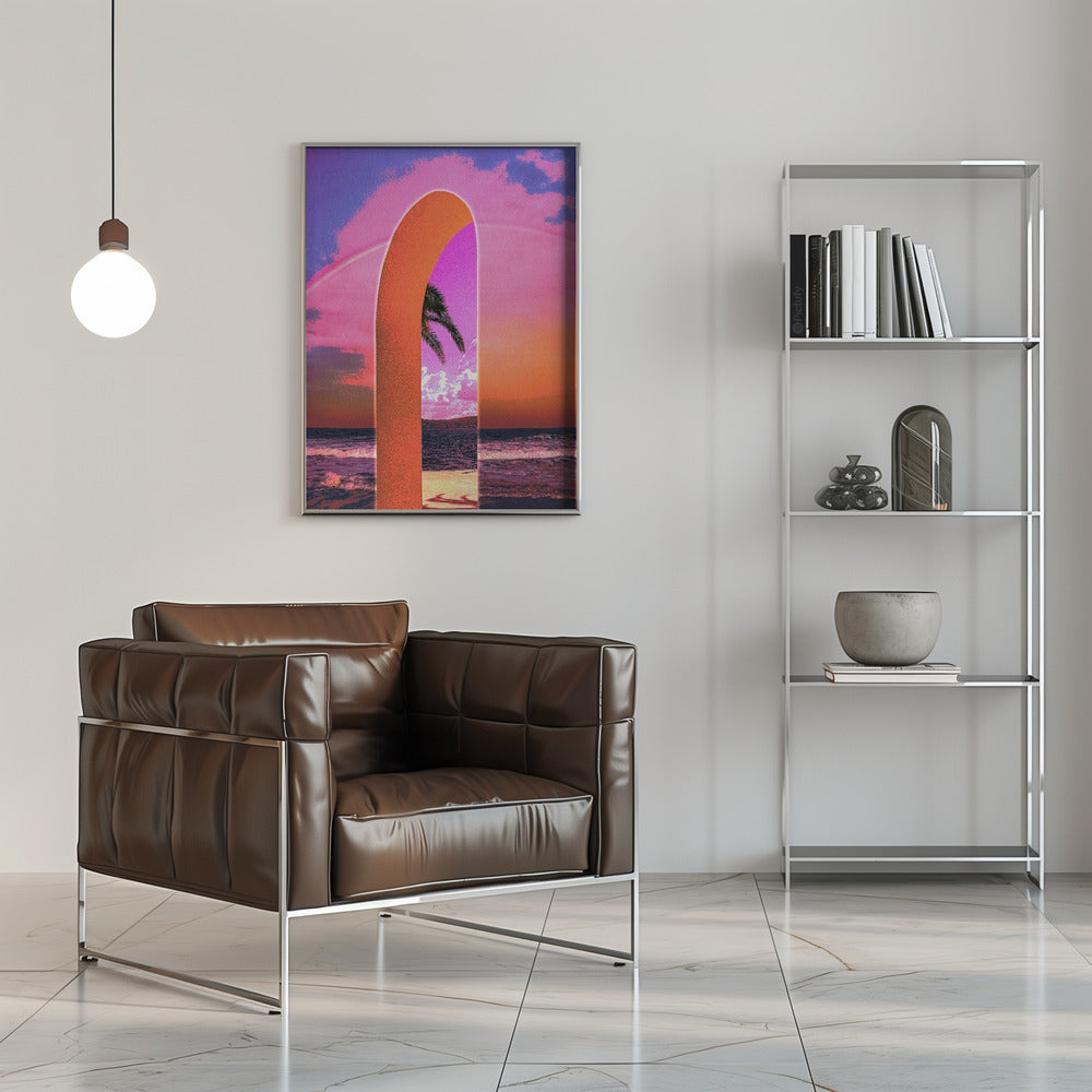 Pink Vaporwave Archway by the Sea Canvas Wall Art | Portal Vaporwave