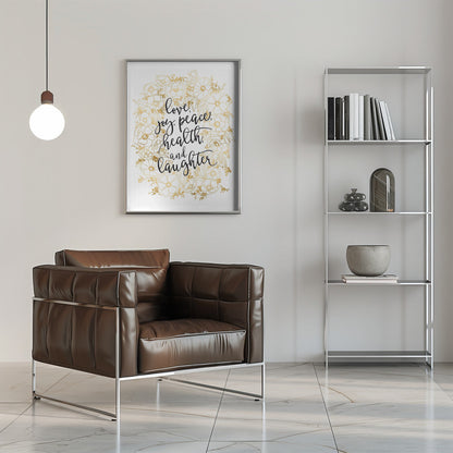 Tableau mural Vœux de fêtes avec fleurs dorées sur toile