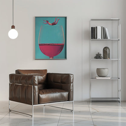 Surreal Diver above a Red Wine Glass Canvas Wall Art | Wine Dive