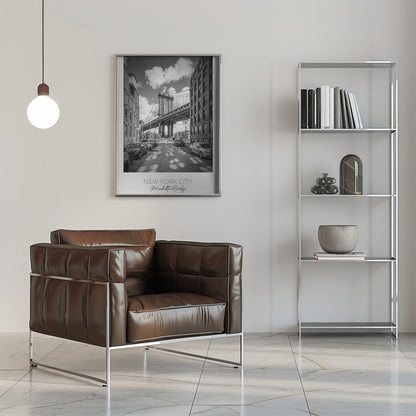 Black and White Manhattan Bridge Street View Canvas Wall Art | NEW YORK CITY Manhattan Bridge