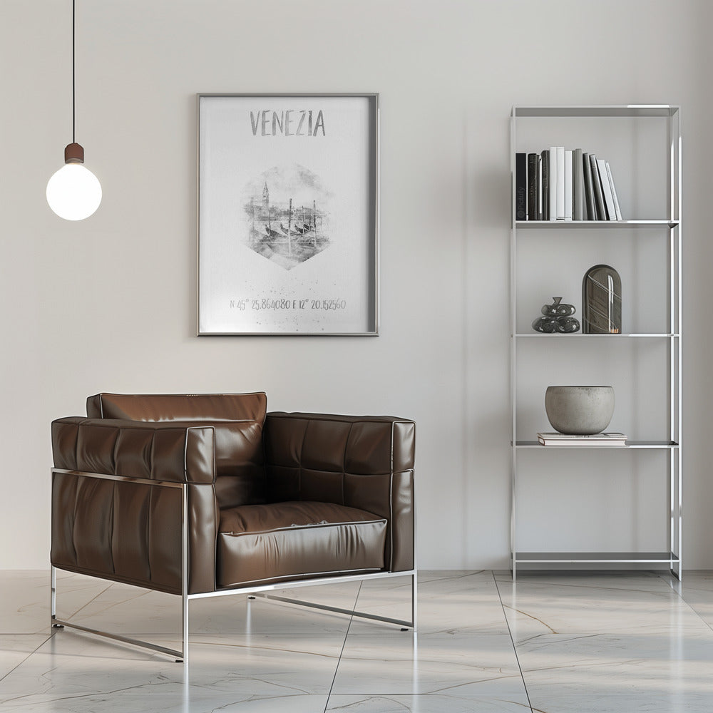 Wall art Coordinates VENICE Grand Canal | monochrome watercolor