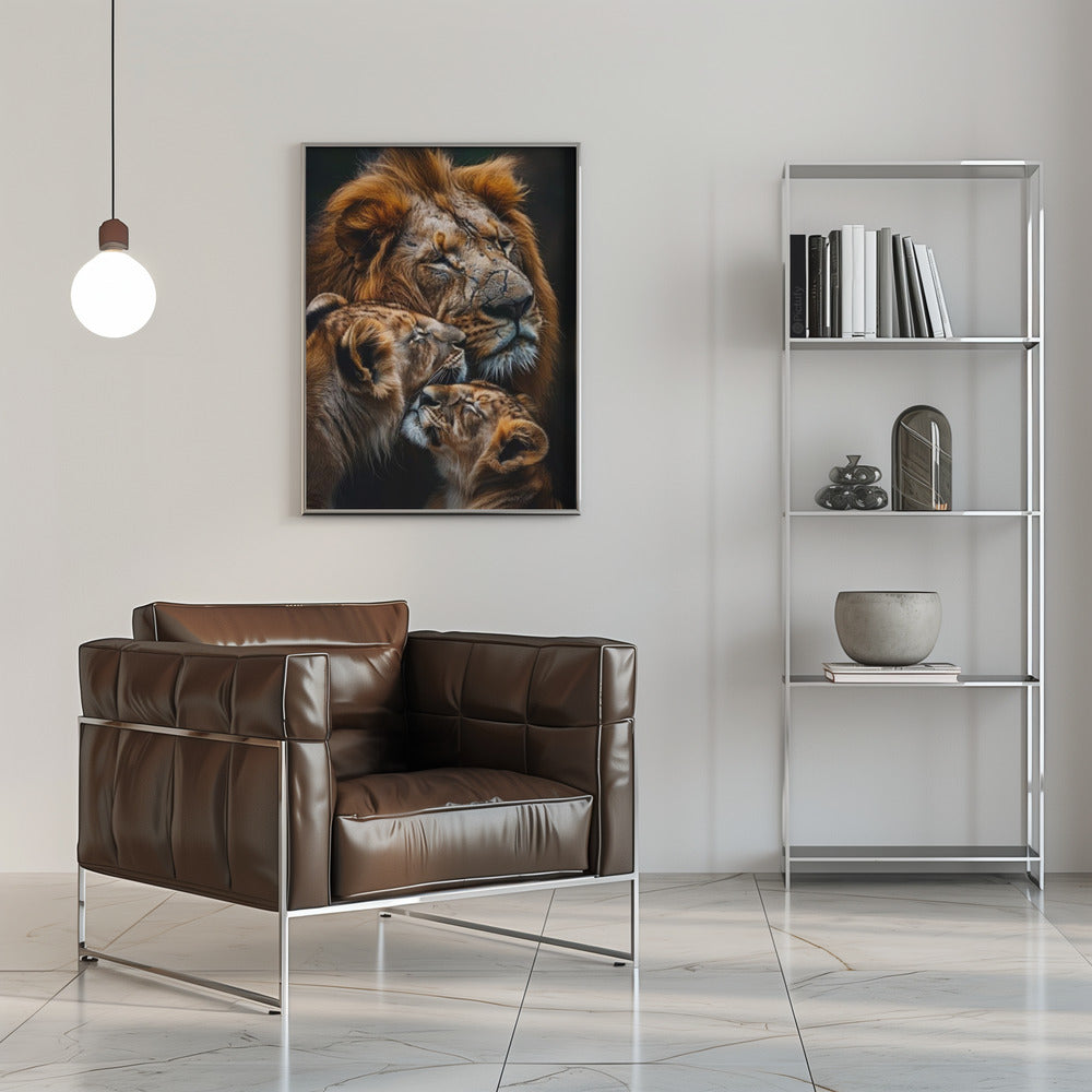 Warm Toned Lion Family Portrait Canvas Wall Art | Poster Lion Family 2