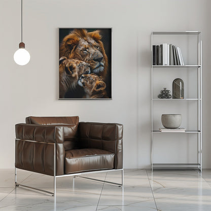 Warm Toned Lion Family Portrait Canvas Wall Art | Poster Lion Family 2