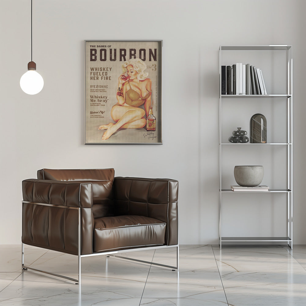 Blonde Whiskey Pinup Vintage Poster Canvas Wall Art | Babes of Bourbon Vol 3 Sexy Vintage Pin Up Girl Drinking Whiskey