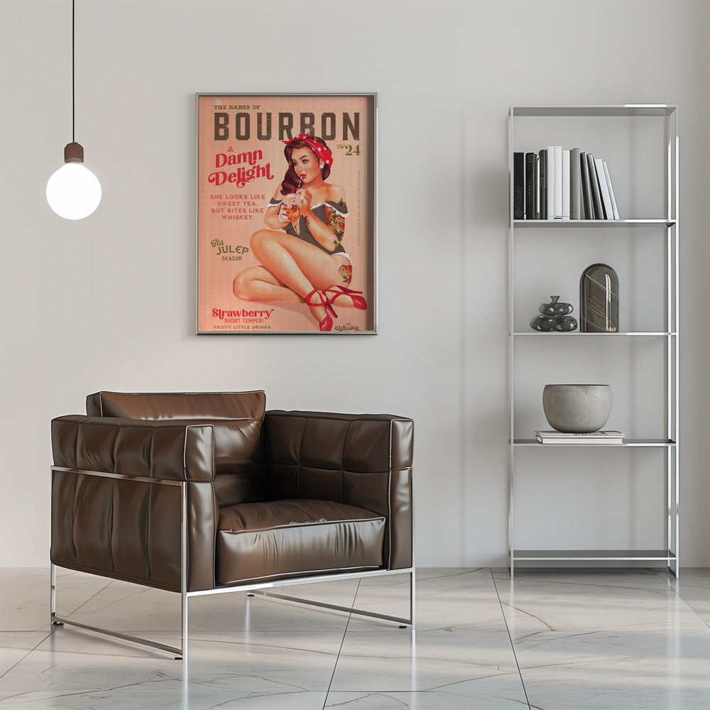 Vintage Cocktail Pinup in Red and Cream Canvas Wall Art | Babes of Bourbon Vol 22 Vintage Pinup Girl Drinking A Cocktail