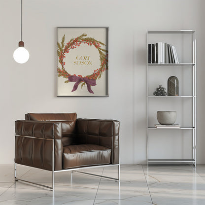 Décoration murale "Saison Cosy". Impression sur toile Couronne de Noël avec nœud