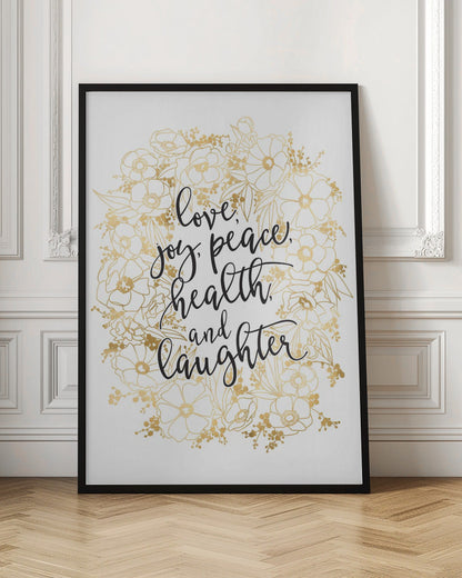 Tableau mural Vœux de fêtes avec fleurs dorées sur toile