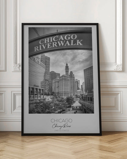 Black and White Chicago Riverwalk Canvas Wall Art