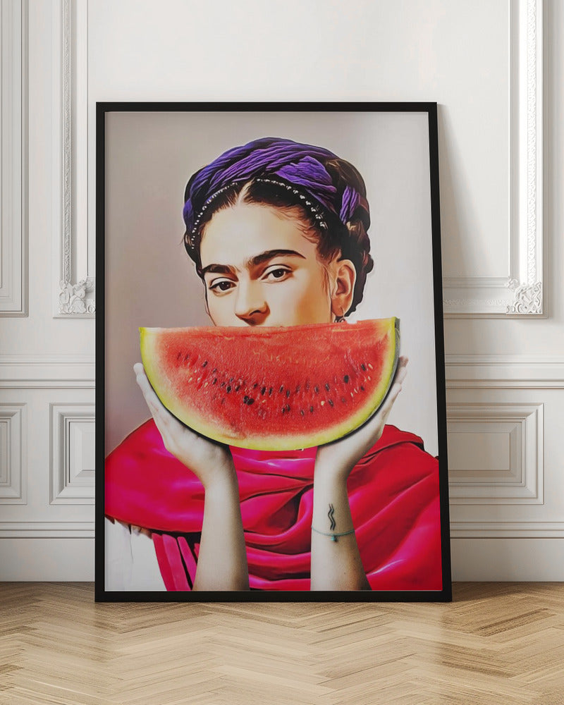 Frida Kahlo with a Watermelon Smile Canvas Wall Art