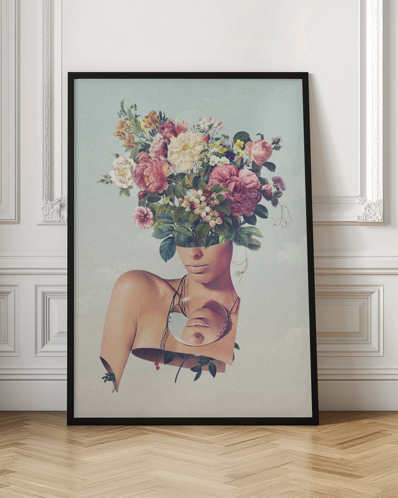 Surreal Woman with a Flower Bouquet Head Canvas Wall Art | Flower Ism