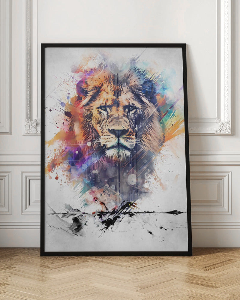 Expressive Multicoloured Lion Portrait Canvas Wall Art | Lion Poster Art 04