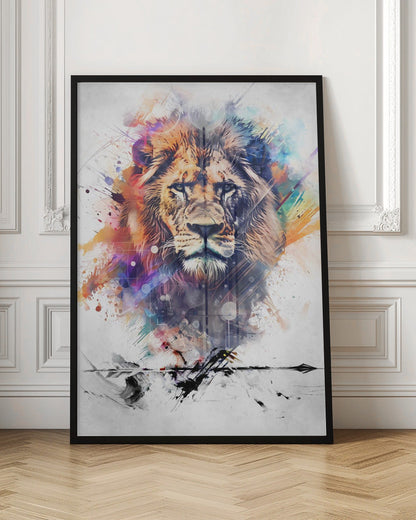 Expressive Multicoloured Lion Portrait Canvas Wall Art | Lion Poster Art 04