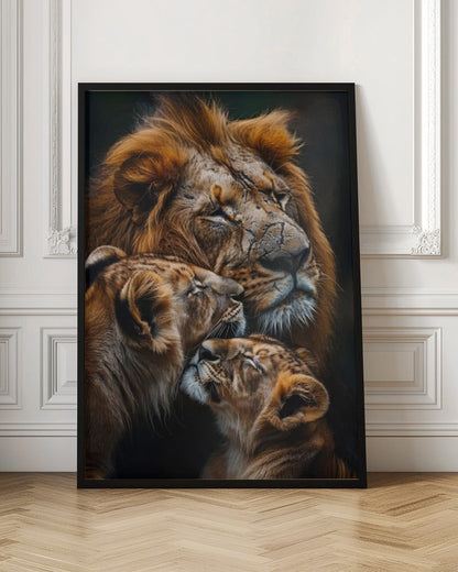 Warm Toned Lion Family Portrait Canvas Wall Art | Poster Lion Family 2