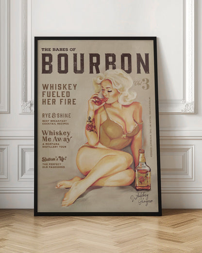 Blonde Whiskey Pinup Vintage Poster Canvas Wall Art | Babes of Bourbon Vol 3 Sexy Vintage Pin Up Girl Drinking Whiskey