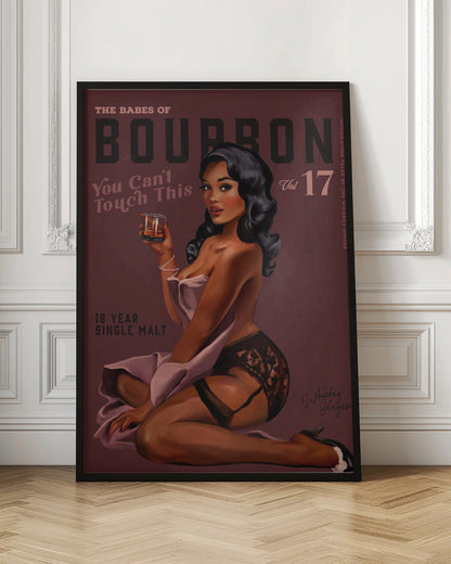 Retro Whiskey Pinup on Burgundy Background Canvas Wall Art