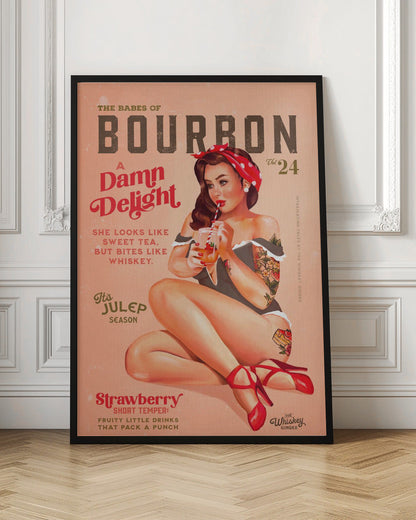 Vintage Cocktail Pinup in Red and Cream Canvas Wall Art | Babes of Bourbon Vol 22 Vintage Pinup Girl Drinking A Cocktail