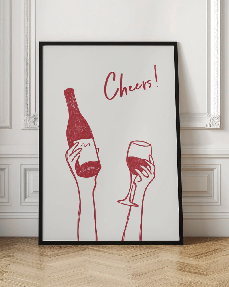 Wall art Cheers wine illustration & text (black & white)