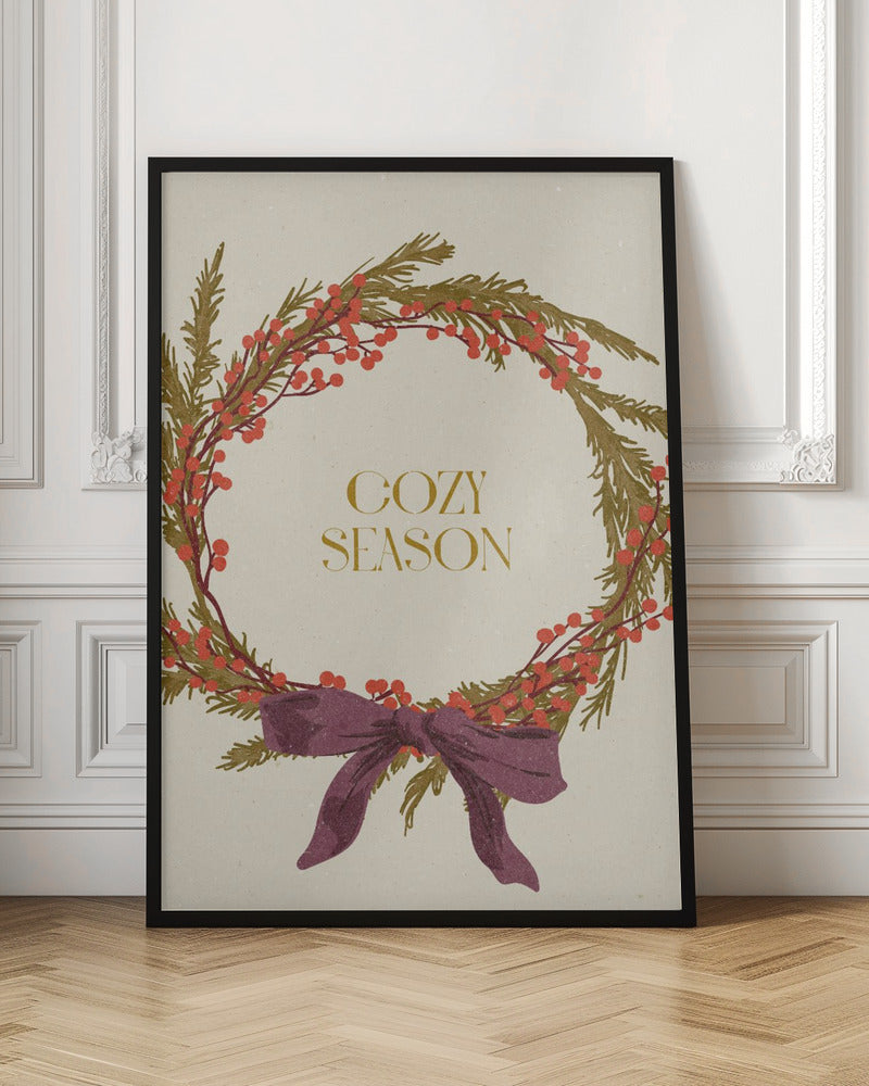 Décoration murale "Saison Cosy". Impression sur toile Couronne de Noël avec nœud