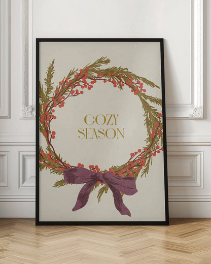 Décoration murale "Saison Cosy". Impression sur toile Couronne de Noël avec nœud