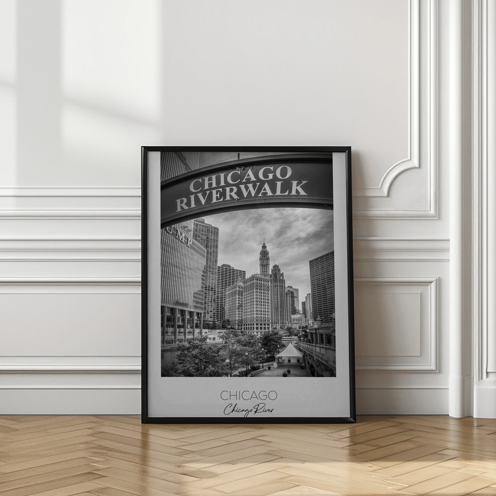 Black and White Chicago Riverwalk Canvas Wall Art