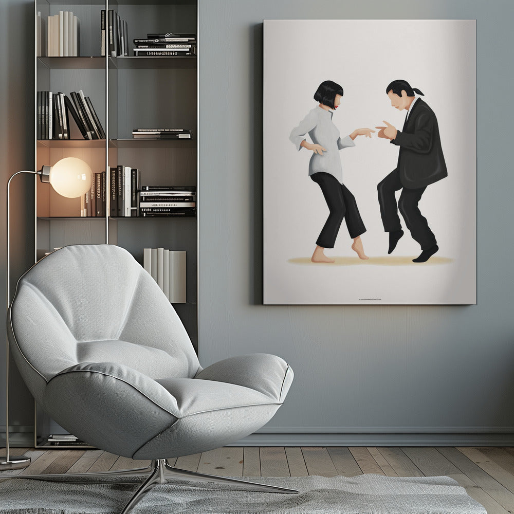 Pulp Fiction Dance Scene Canvas Wall Art | Mia & Vincent Minimalist Pop Culture Print