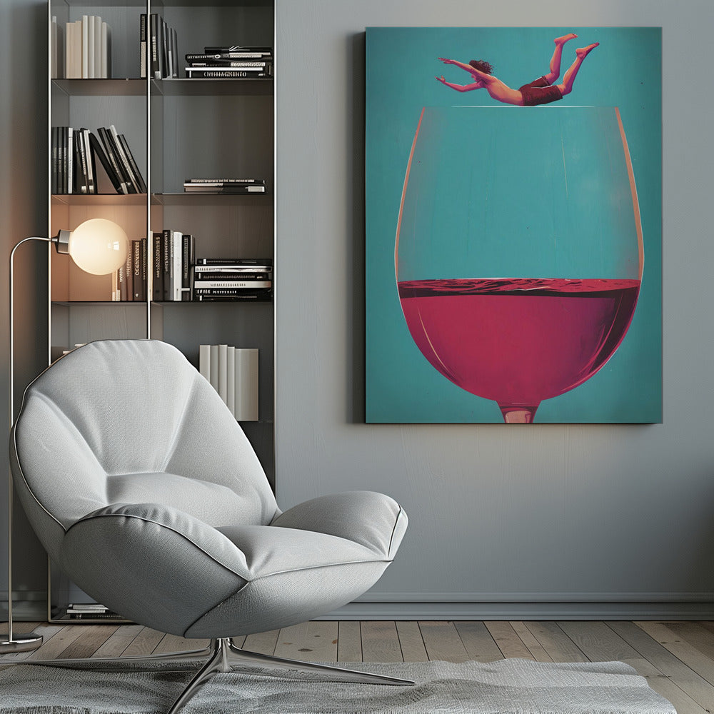 Surreal Diver above a Red Wine Glass Canvas Wall Art | Wine Dive