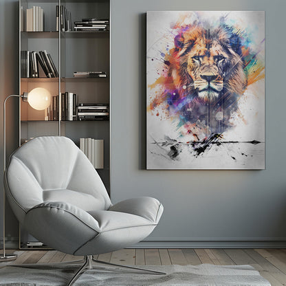 Expressive Multicoloured Lion Portrait Canvas Wall Art | Lion Poster Art 04