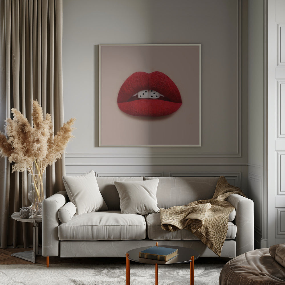 Red Lips and Dice Pop Art Canvas Wall Art | Lucky Smile