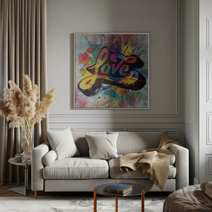 Multicoloured Love Typography Splash Art Canvas Wall Art