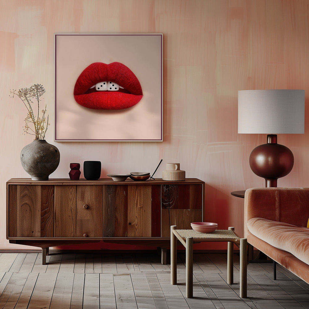 Red Lips and Dice Pop Art Canvas Wall Art | Lucky Smile