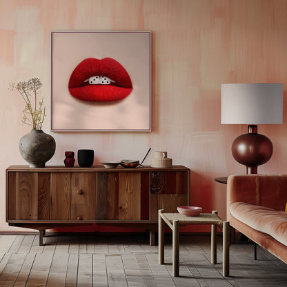 Red Lips and Dice Pop Art Canvas Wall Art | Lucky Smile