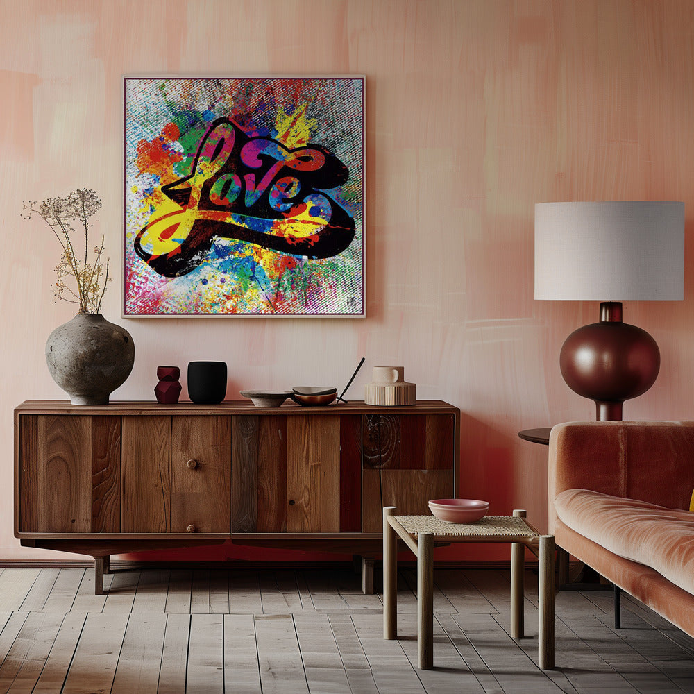 Multicoloured Love Typography Splash Art Canvas Wall Art
