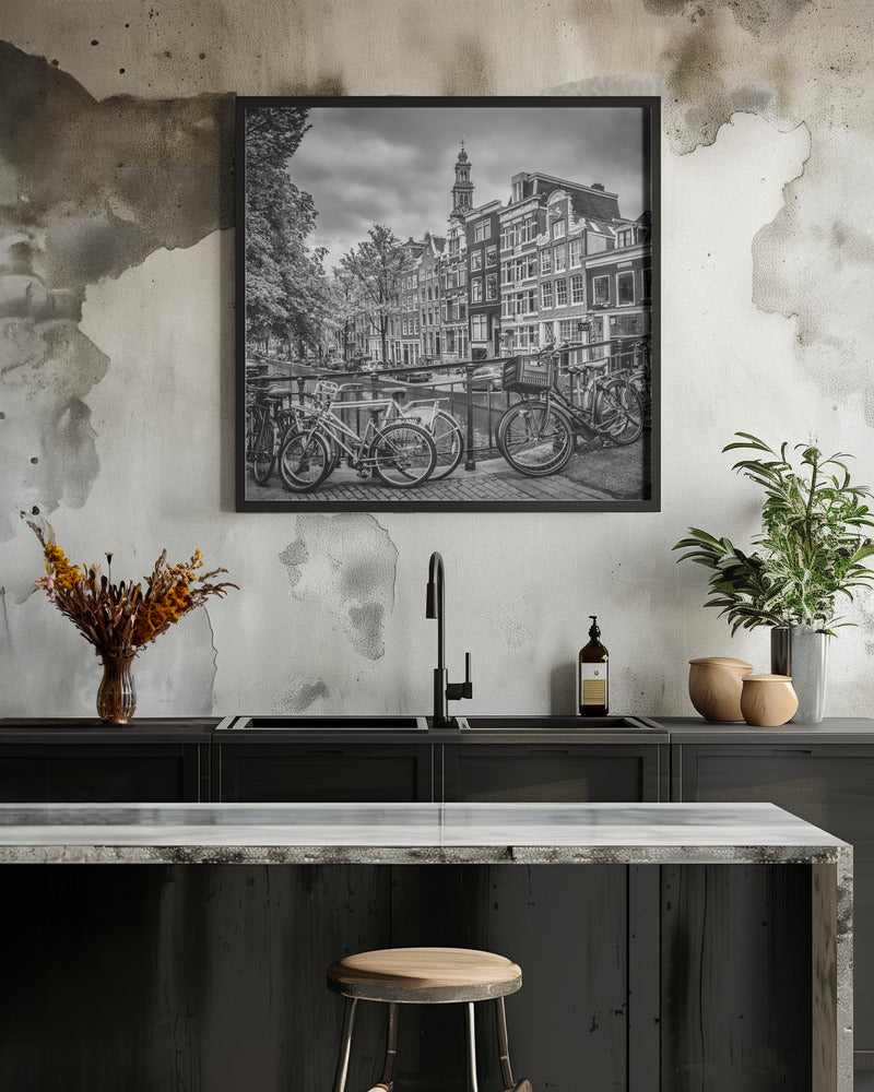 Décoration murale AMSTERDAM Canal Fleuri noir et blanc