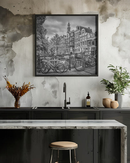 Décoration murale AMSTERDAM Canal Fleuri noir et blanc